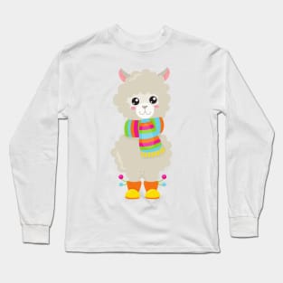 Cute Llama, Little Llama, Alpaca, Llama With Scarf Long Sleeve T-Shirt